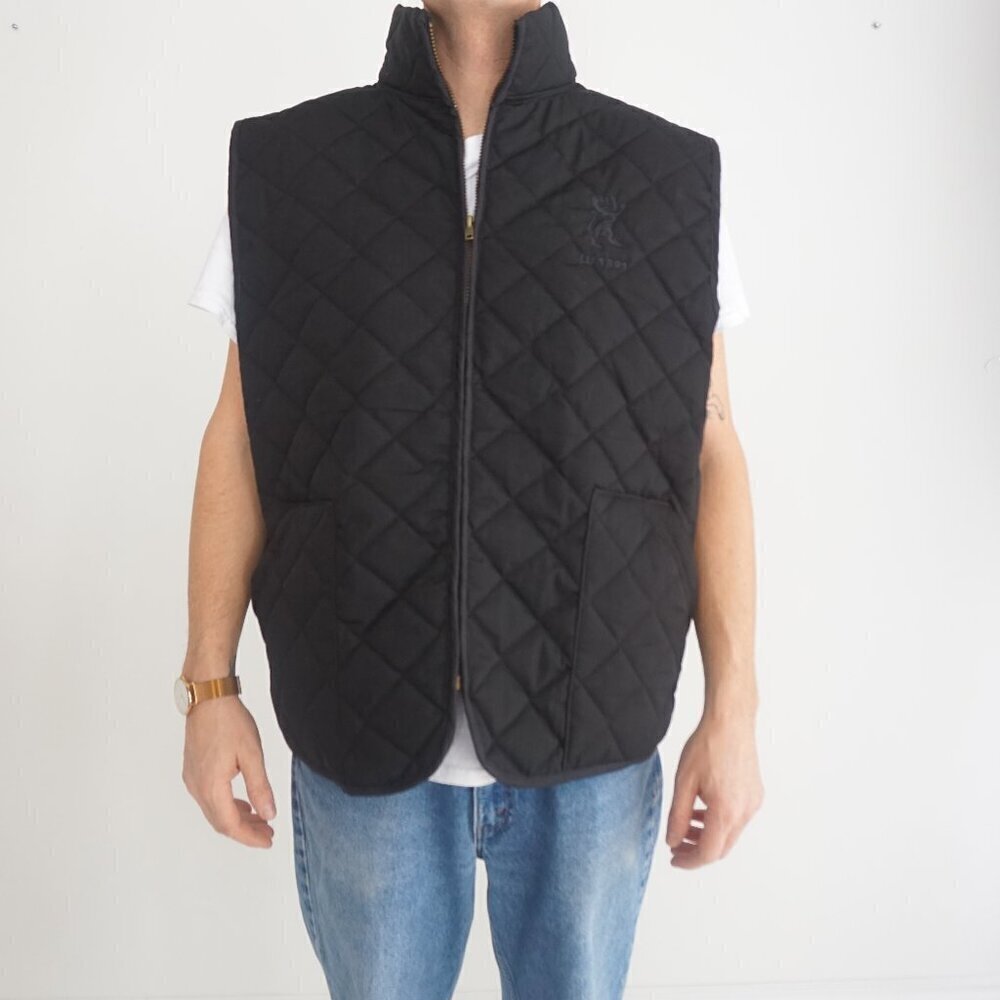 Vintage Cotton Tex Black 100% Cotton Quilted Puffer Vest Size XL Made In Canada